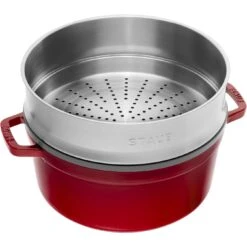 Staub Cocotte Mit Dämpfeinsatz 26 Cm, Rund, Kirsch-Rot, Gusseisen -Zwilling 40510601 1